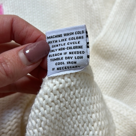 525 AMERICA Love Pullover Sweater in White and Pink Cotton Knit - Size Small - Picture 8 of 8